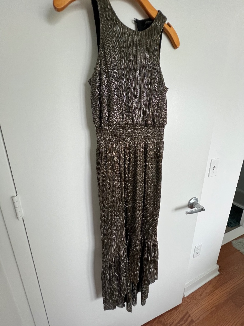 Metallic Pleated Dress | Shimmer Charcoal Bronze | Evening Party